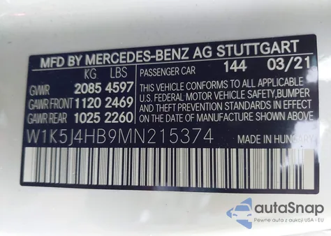 2021 Mercedes-Benz Cla 250 4Matic из США, поврежденный, VIN W1K5J4HB9MN215374